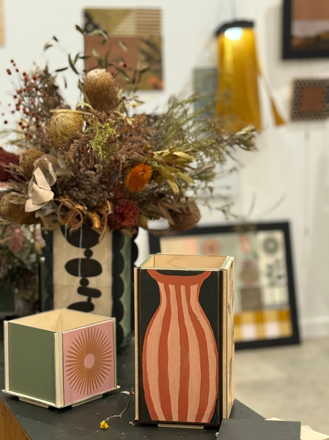 a variety of poppy products on display in studio